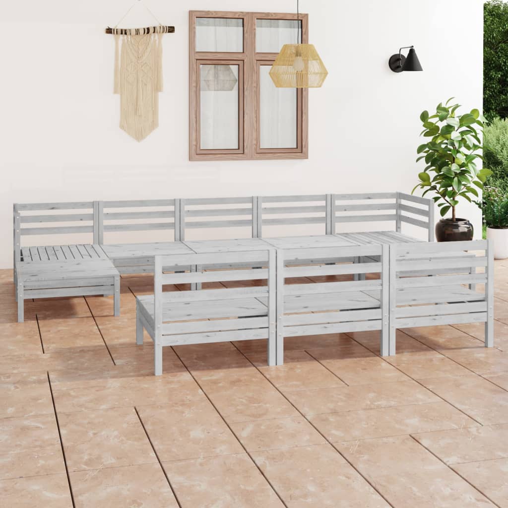 10-tlg. Garten-Lounge-Set Weiss Kiefer Massivholz